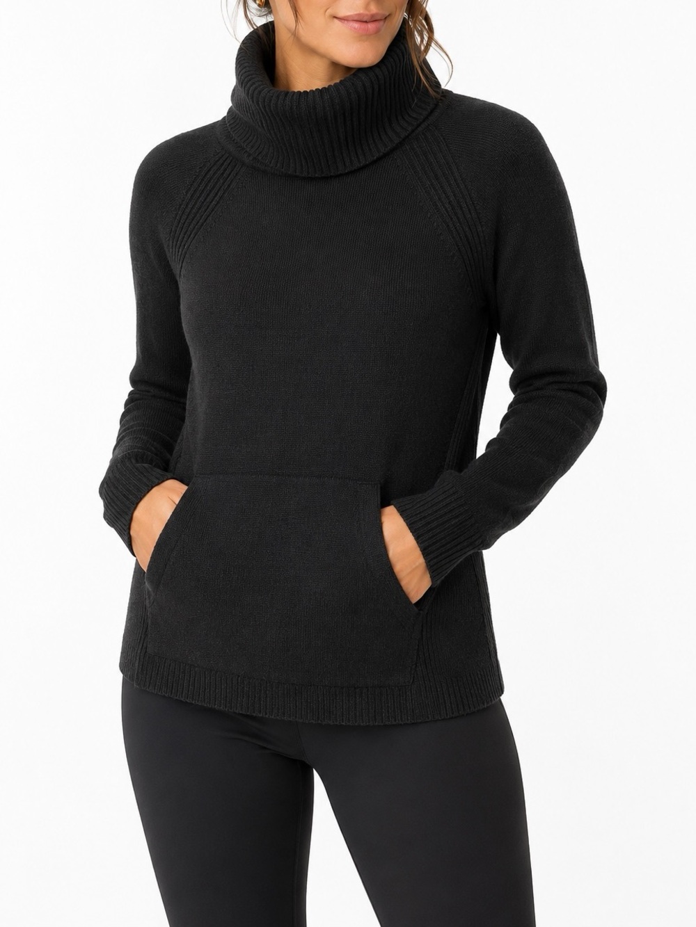 Lululemon Merino Wool Turtleneck Sweater Black Kangaroo Pocket Size 6